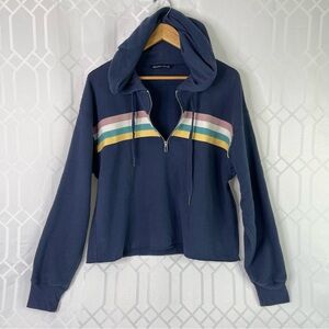 Women's Navy Blue Hoodie with Multicolor Stripes Size Large